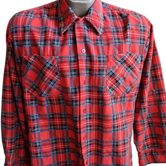 Vintage Men's Medium Flannel Shirt Compass Red Plaid Button-Up 1980's Skater - Picture 1 of 7